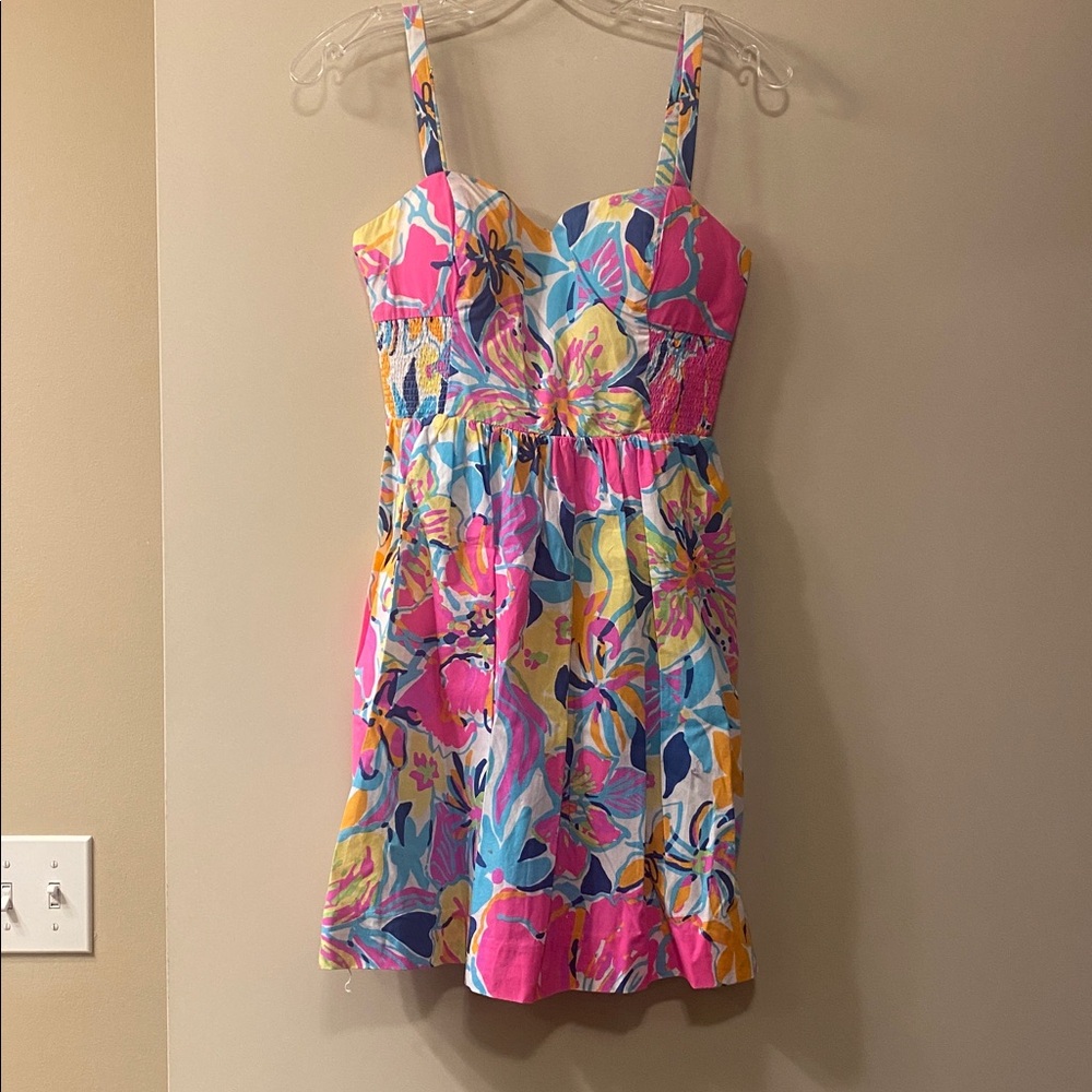 Lilly Pulitzer Pink Blue Yellow Floral Mini Dress